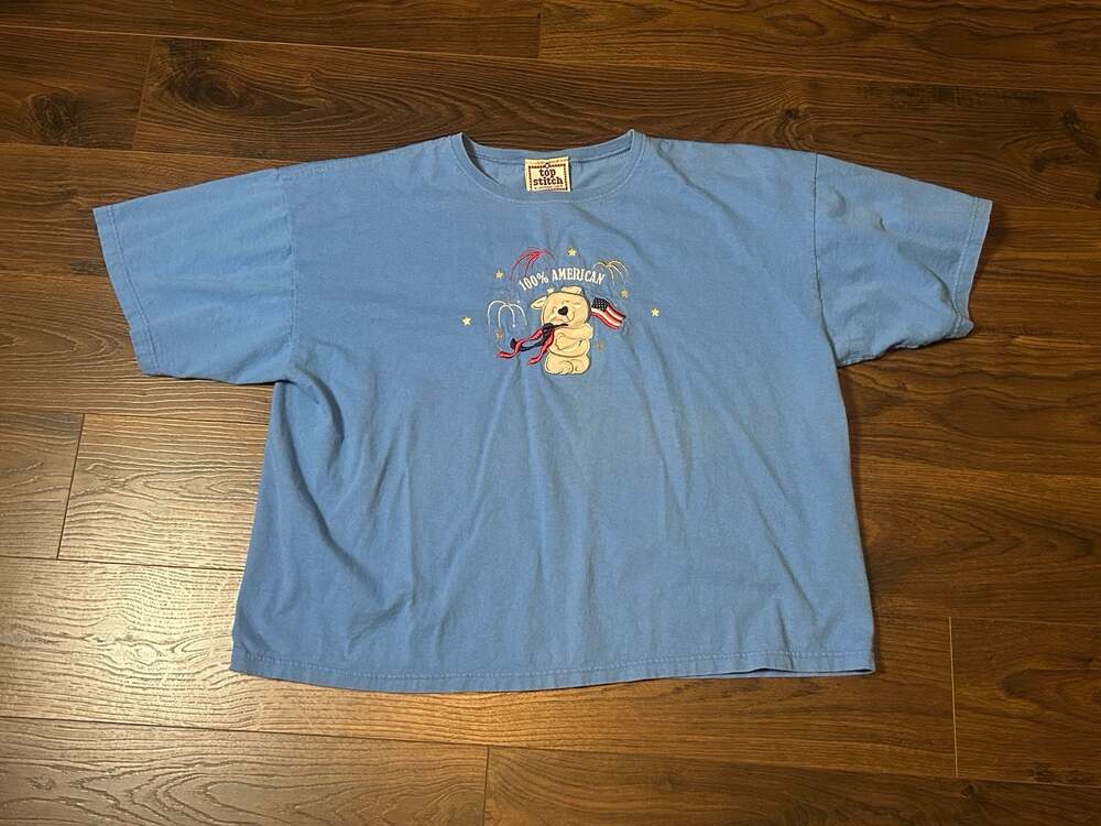 Vintage Top Stitch by Morning Sun 100% American Embroidered Teddy Bear T-Shirt